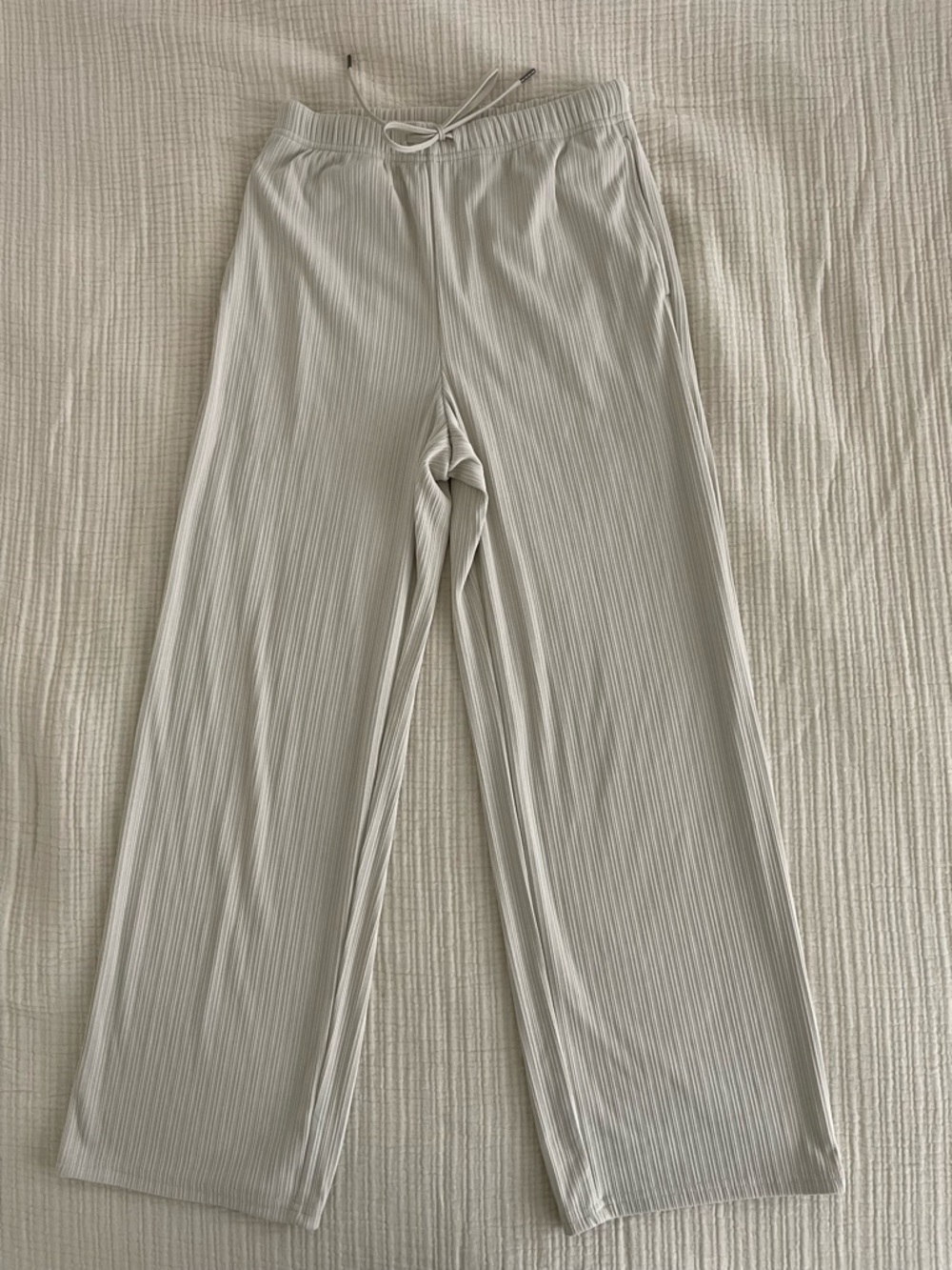Light Gray Pleated Wide-Leg Lounge Pants
